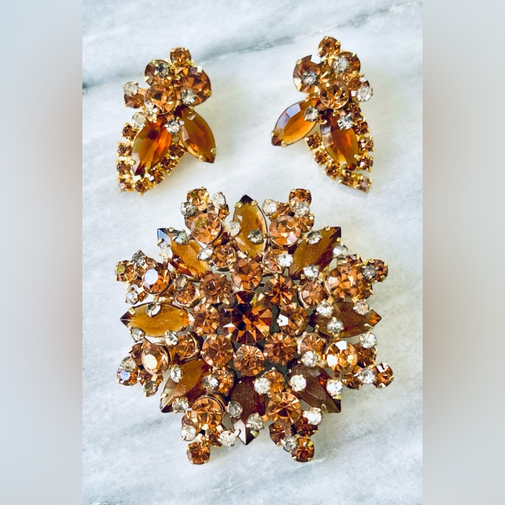 Rare & Vintage JULIANA Brooch & Clip-On Earring Set, c. 1960s, EUC